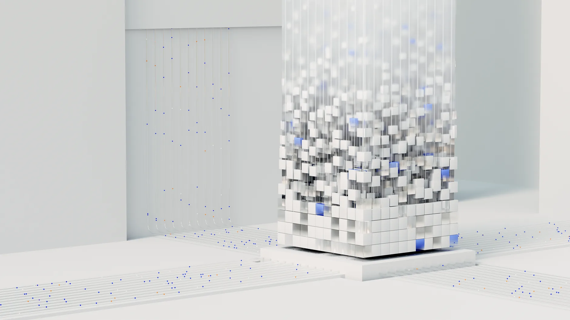 Abstract 3D render visualizing artificial intelligence and neural networks in digital form.